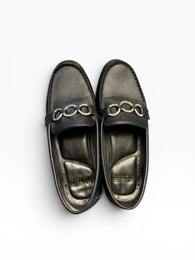 Jones New York Black Women's Leather Slip-On Loafers with Chain Detail
